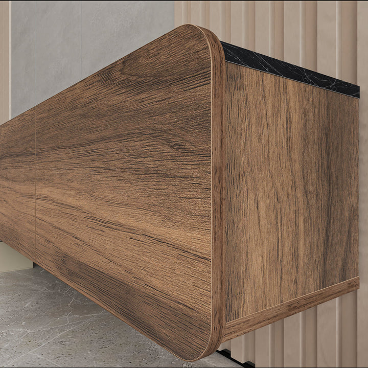 Callysta Floating TV Stand Up to 78" TV's Wall Mounted Media Console Millwood Pines Color:  Black Marble Design/Brown Wood