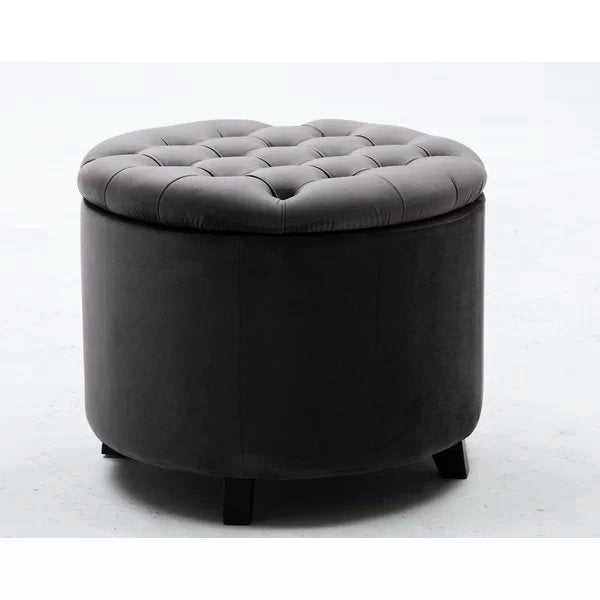 Doud 20" Wide Velvet Tufted Round Storage Ottoman Willa Arlo™ Interiors Fabric: Gray Velvet