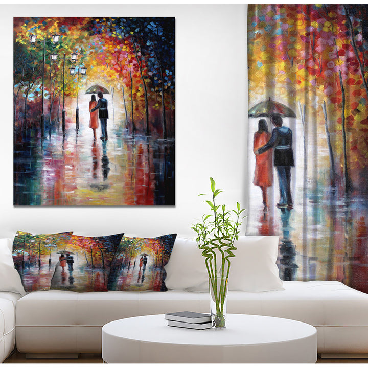 Lovers Under Umbrella - Graphic Art Print on Canvas East Urban Home Size: 40" H x 30" W x 1.5" D
