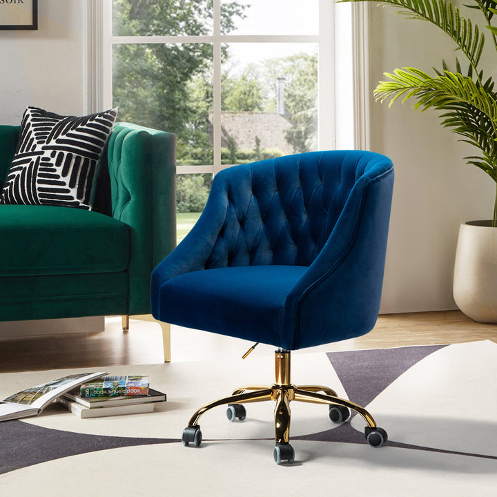 Louise 35.5'' H Velvet Hand-Curated Task Chair with Button Tufted Kelly Clarkson Home Upholstery Color: Navy Velvet
