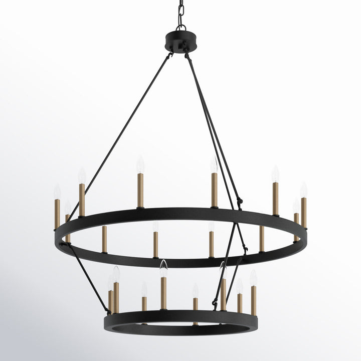 Avalee 20 - Light Steel Dimmable Wagon Wheel Chandelier Lark Manor™ Finish: Aged Zinc/Muted Brass