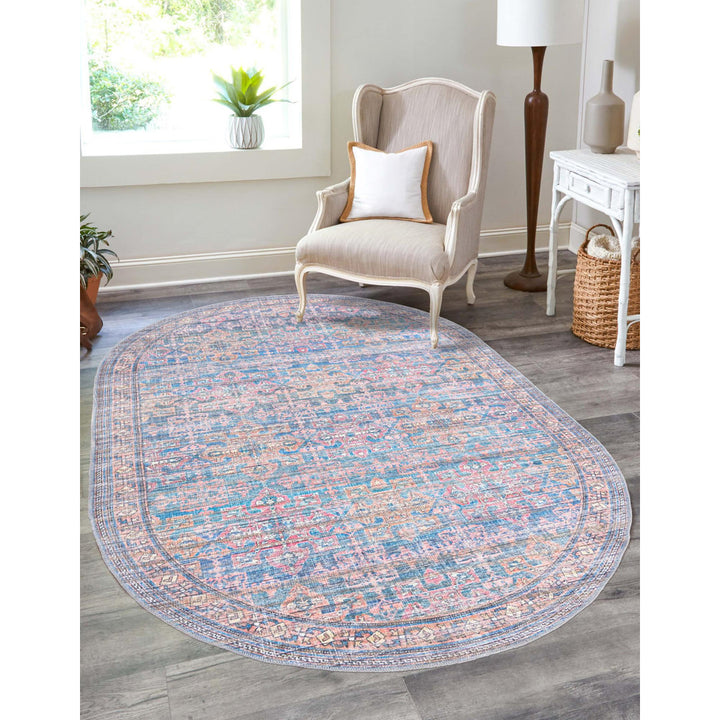 Hadsell Machine Made Power Loom Antique Blue Area Rug Langley Street® Rug Size: Oval 5'3" x 8'