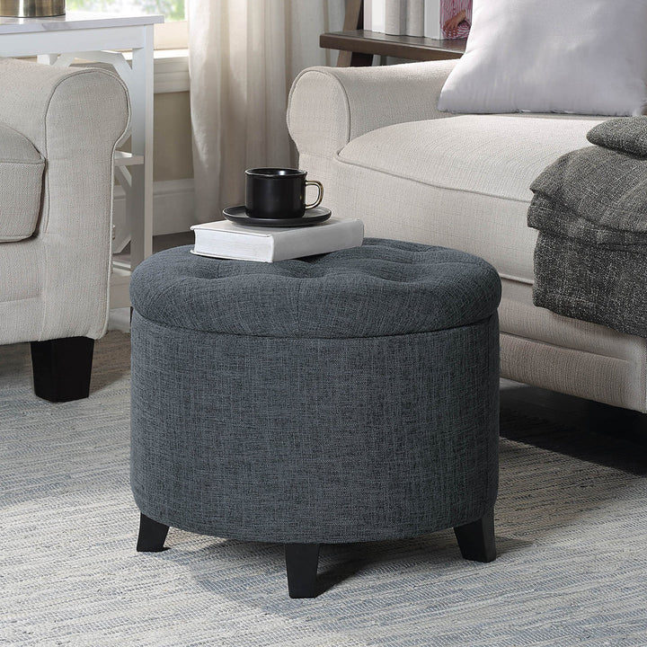 Avers 19.75" Wide Tufted Round Storage Ottoman Andover Mills™ Fabric: Stormy Gray Fabric
