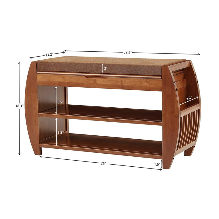 Bamboo Entryway Detachable Cushion Shoe Storage Bench Loon Peak®
