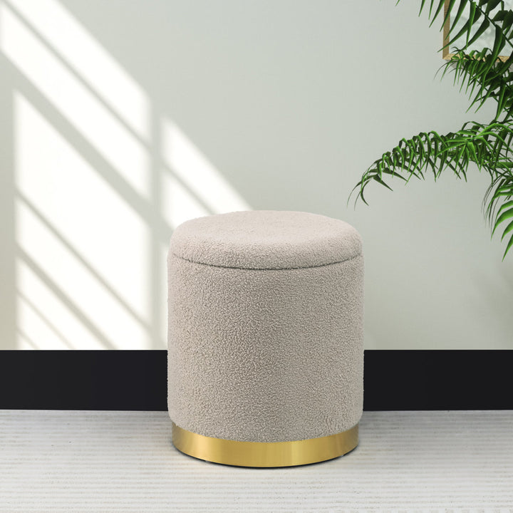 Teddy Fleece Round Ottoman With Stroage Mercer41 Body Fabric: Beige Faux Fur