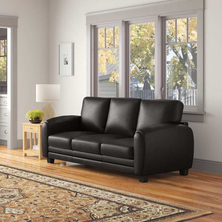 Coombs 85" Faux Leather Round Arm Sofa Lark Manor™ Upholstery Color: Black Faux Leather