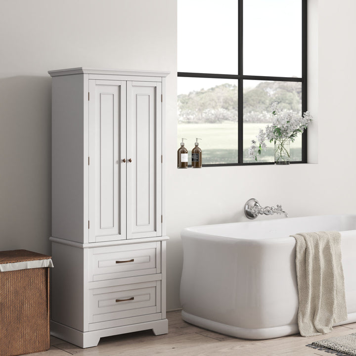 Arapahoe Tall Accent Linen Storage Cabinet with 2 Drawers Greyleigh™