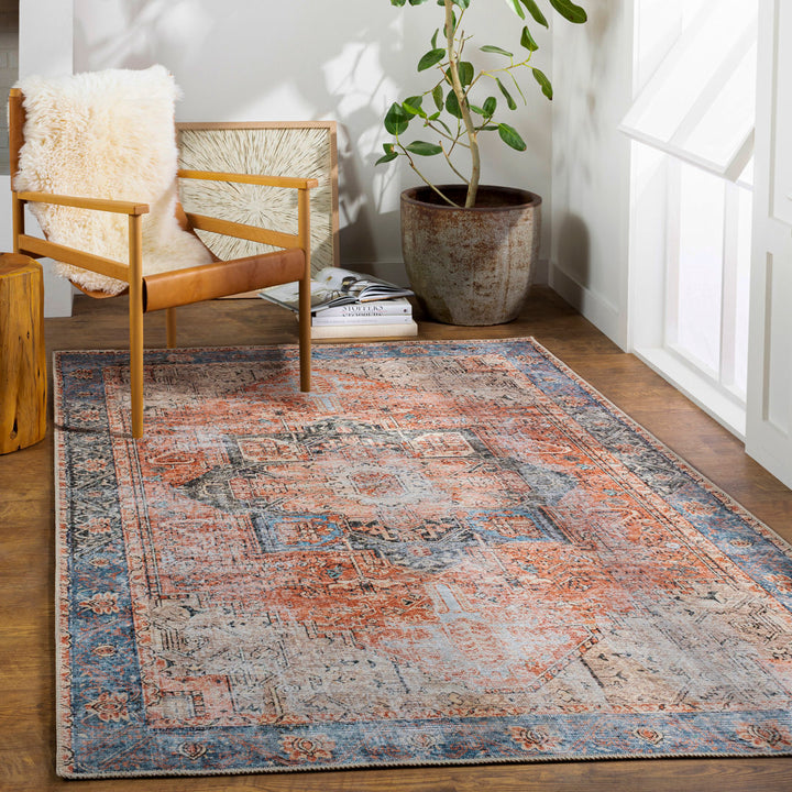 Mya Machine Washable Oriental Brick Red/Light Gray Area Rug World Menagerie Rug Size: Rectangle 6'7" x 9'