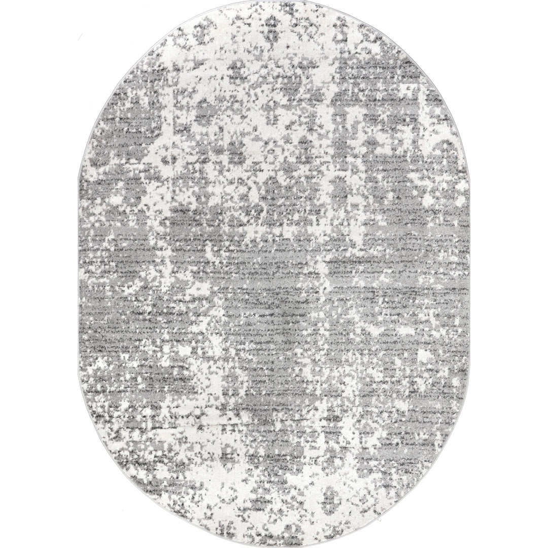 Deedra Modern Abstract Power Loom Performance Gray/White Rug 17 Stories Rug Size: Oval 4' x 6'
