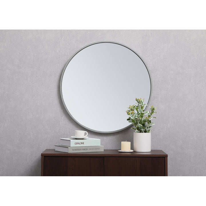 Sabine Metal Round Wall Mirror RE/FINE™ Size: 21" x 21" Finish: Gray