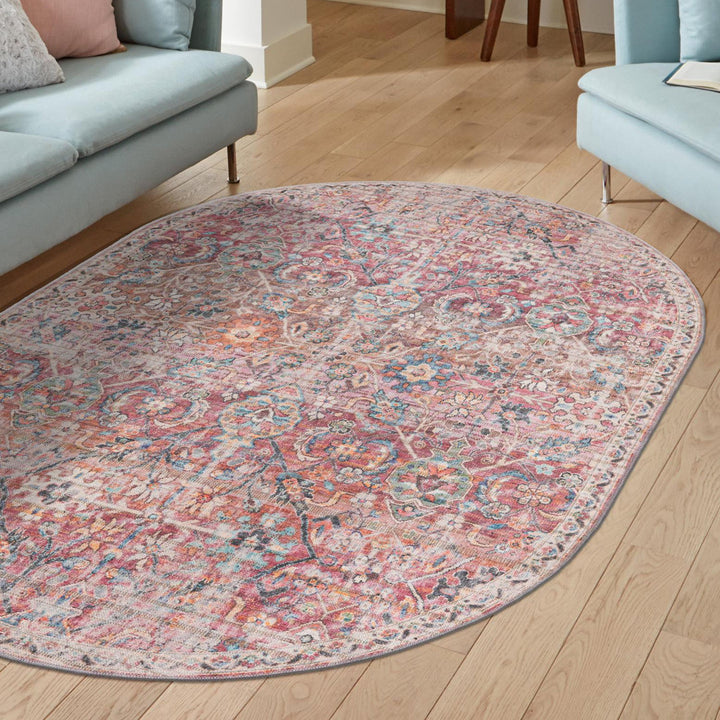 Engelhardt Floral Machine Made Power Loom Chenille Area Rug in Ivory/Pink Mistana™ Rug Size: Oval 5'3" x 8'