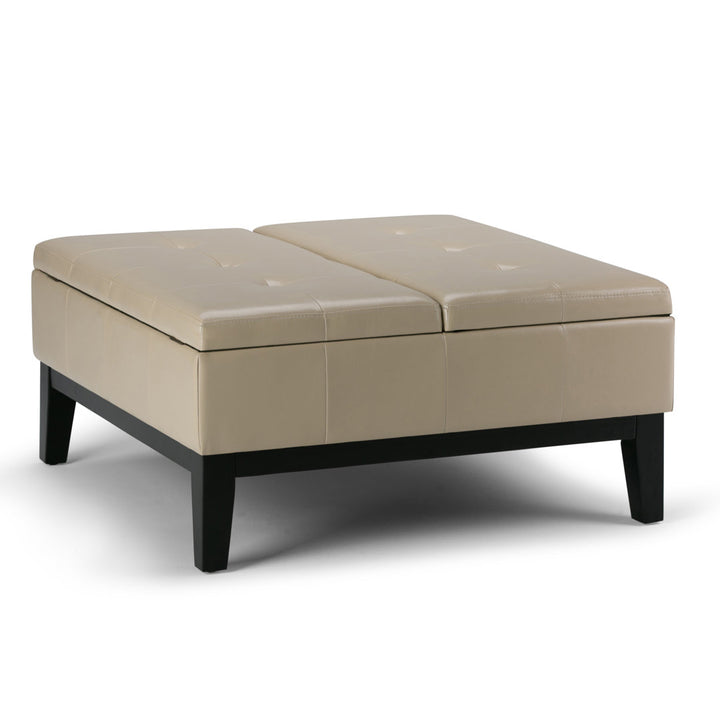 Dover Square Coffee Table Storage Ottoman,Assembled Simpli Home Fabric: Satin Cream