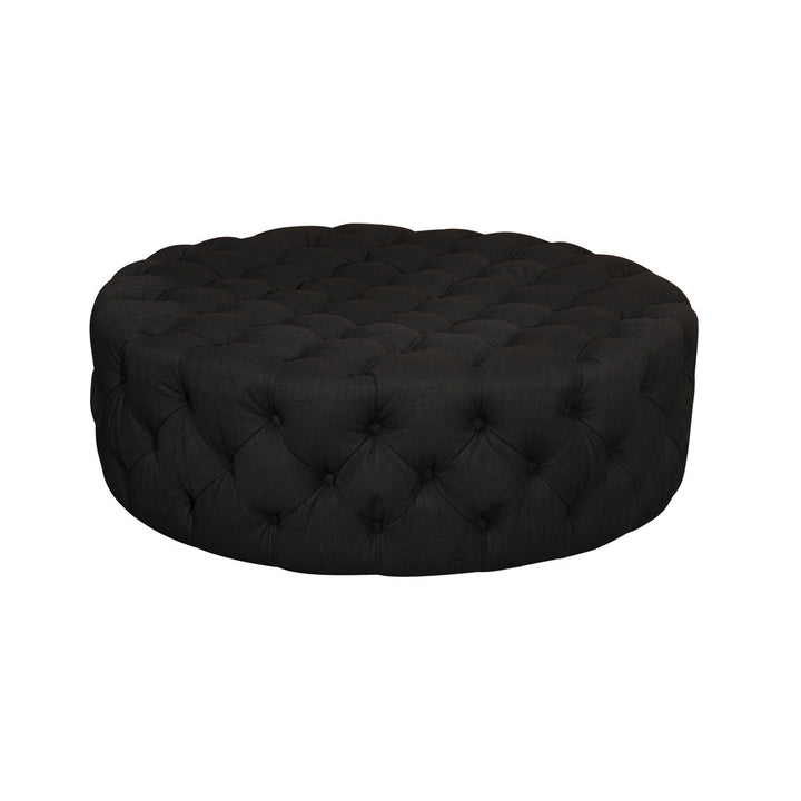 Armenio Round Ottoman - 17" H x 45" W x 45" D Lark Manor™ Fabric: Black Polyester Blend