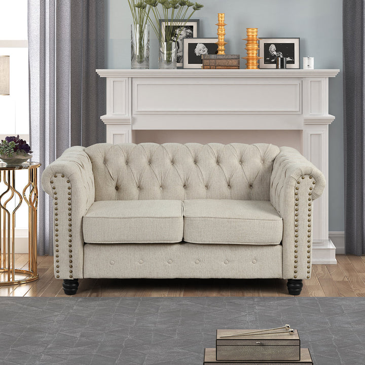 60'' Upholstered Loveseat Canora Grey Fabric: Beige Linen Blend