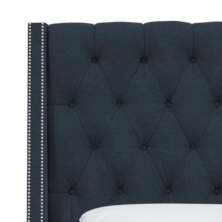 Annabel Upholstered Wingback Bed Kelly Clarkson Home Size: Full Body Fabric: Classic Navy Linen