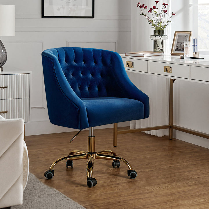 Louise 35.5'' H Velvet Hand-Curated Task Chair with Button Tufted Kelly Clarkson Home Upholstery Color: Navy Velvet