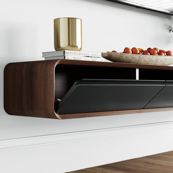 Randalstown Floating TV Stand, Entertainment Center with 4 Drawers, Solid Wood, Fully-Assembled Hokku Designs Color: Dark Brown/Black Overall Entertainment Center Width - Side to Side: 94.48''