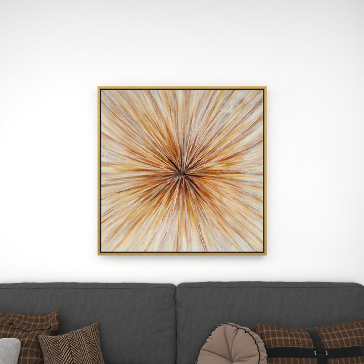 Brown Canvas Radial Starburst Framed Wall Art with Gold Frame Greyleigh™