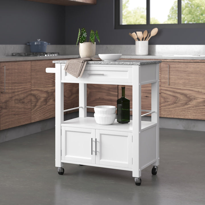 Ager Granite Top Kitchen Cart With Storage Space Latitude Run® Base Finish: White