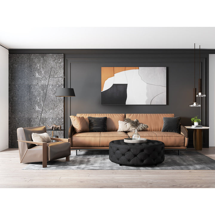 Armenio Round Ottoman - 17" H x 45" W x 45" D Lark Manor™ Fabric: Black Polyester Blend