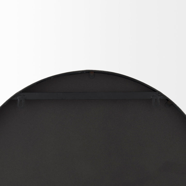 Alphonia 24.0"L x 3.9"W x 40.0"H Black Metal Frame W/ Brown Wooden Shelf Arched Wall Mirror Latitude Run®