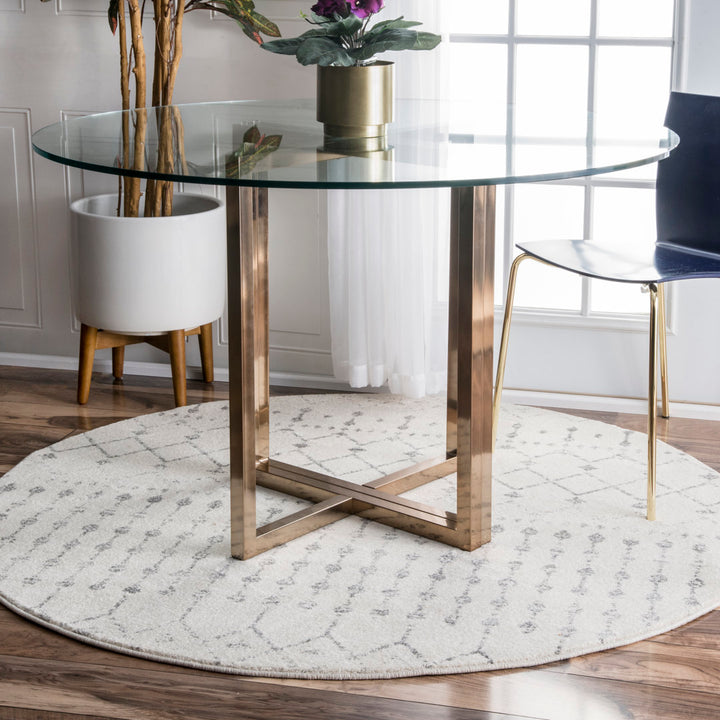 Giannini Geometric Moroccan Area Rug in Gray/ Off White Union Rustic Rug Size: Round 8'