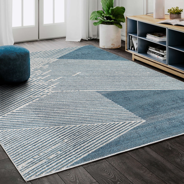 Soeren Geometric Light Blue Area Rug Ebern Designs Rug Size: Rectangle 7'9" x 10'2"