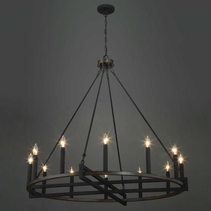 Avalee 12 - Light Living Room Steel Dimmable Wagon Wheel Chandelier UL Certified Lark Manor™ Finish: Weathered Walnut/Antique Zinc
