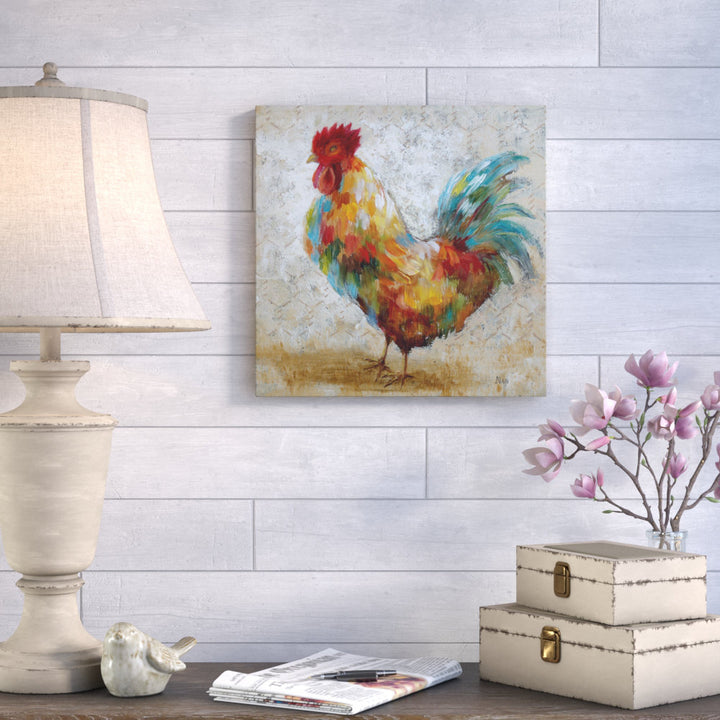 Fancy Rooster II' Oil Painting Print on Wrapped Canvas August Grove® Size: 40" H x 40" W x 1.5" D