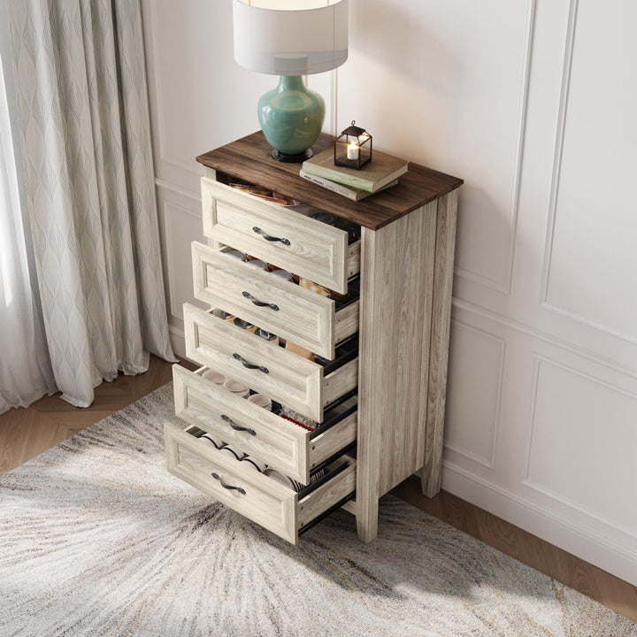 Humphrey 5 Drawer 27.5" W Chest Laurel Foundry Modern Farmhouse® Color: Antique White/Brown