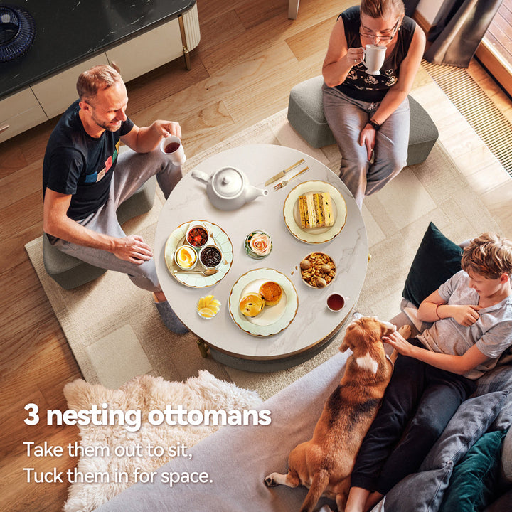 Bulverde Lift Top Extendable Frame Coffee Table with Storage 3 Stools, Stainless Steel Legs Willa Arlo™ Interiors