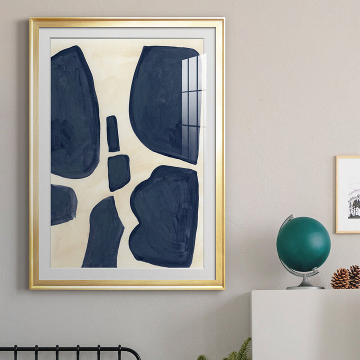 Blue Pieces II - Picture Frame Print Orren Ellis Size: 42.5" H x 30.5" W x 1" D Format: Gold