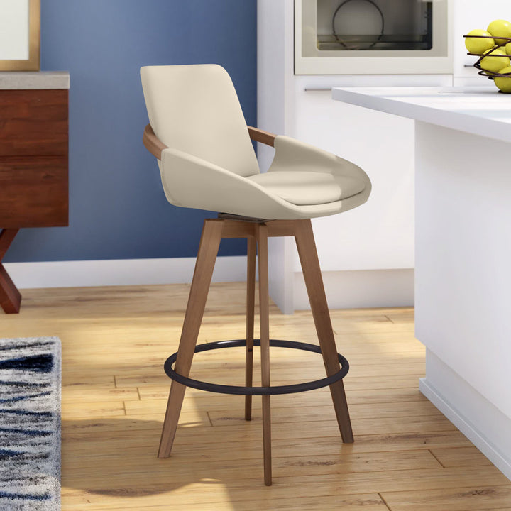 Whitacre Swivel Stool Wade Logan® Seat Height: Counter Stool (26" Seat Height), Upholstery: Cream Faux Leather