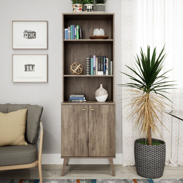 Guthmar Mid-Century Modern Tall Bookcase With Adjustable Shelves George Oliver Color: Drifted Gray