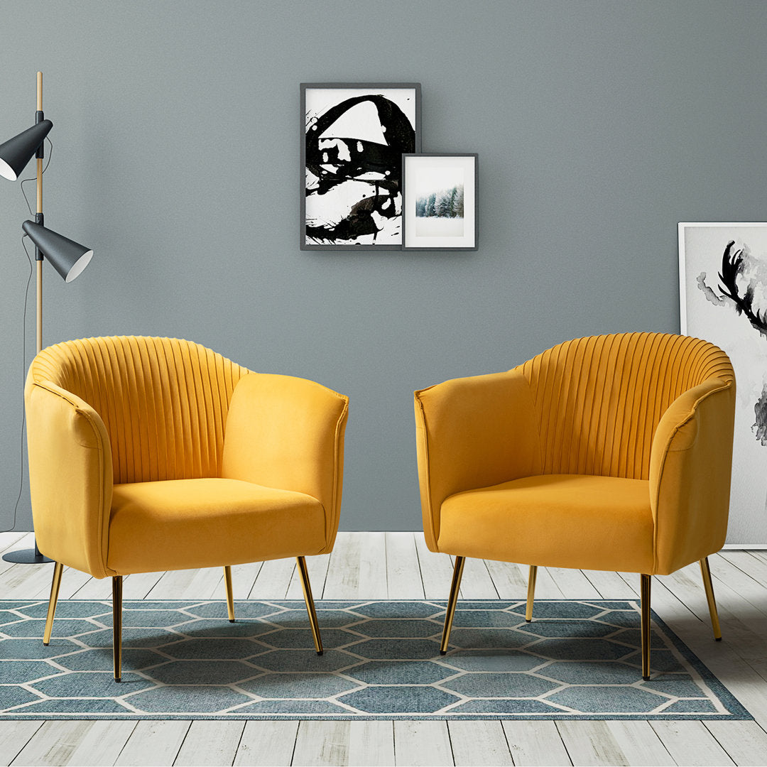 Ratzlaff 27" W Tufted Velvet Barrel Chair (Set of 2) Willa Arlo™ Interiors Fabric: Mustard Velvet