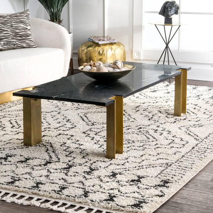 Adry Moroccan Shag Tasseled Cream/Charcoal Area Rug Union Rustic Rug Size: Rectangle 9'2" x 12'