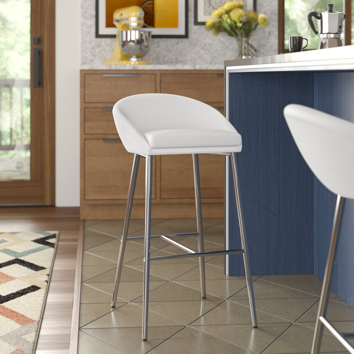 Glaser Bar Stool, Counter Height, Kitchen, Chrome, Contemporary (Set of 2) Wade Logan® Seat Height: Bar Stool (29.75" Seat Height ), Upholstery: White