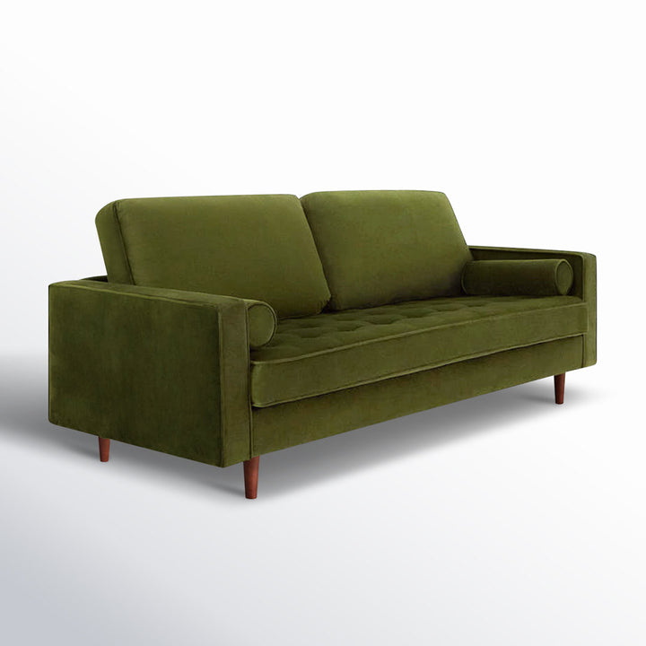 Geo 84" Upholstered Sofa AllModern Fabric: Bella Forest Performance Velvet