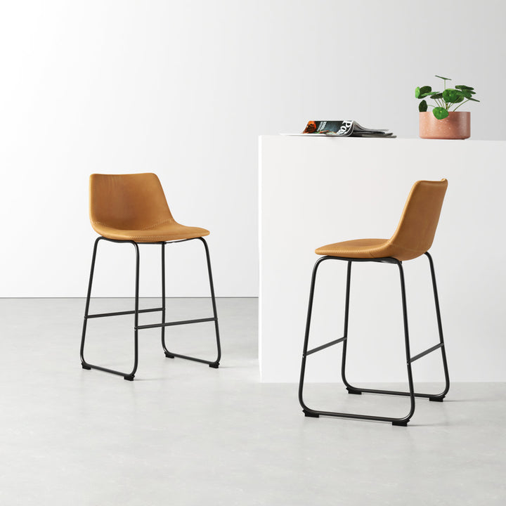 Nia Vegan Leather Bar & Counter Stool (Set of 2) AllModern Frame Color: Black Upholstery: Light Brown Vegan Leather, Seat Height: Counter Stool (24" Seat Height)