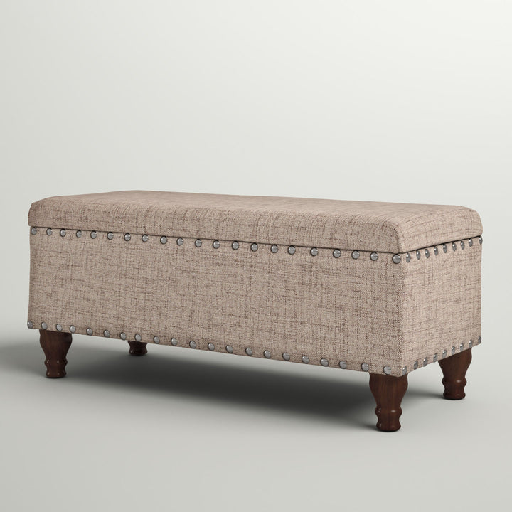 Collantes Upholstered Storage Bench Alcott Hill® Upholstery: Tan/Mottled Brown Nailhead