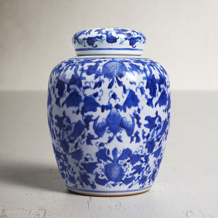 Chadwicks Blue/White Ceramic Jar Birch Lane™ Size: 8.25'' H x 6.25'' W x 6.25'' D