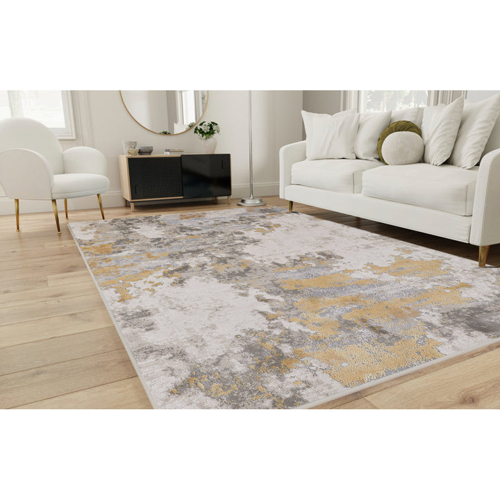 Annya Modern Abstract Power Loom Gold/Birch Rug Lark Manor™ Rug Size: Rectangle 8' x 11'
