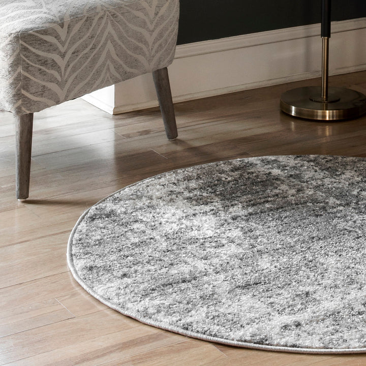 Deedra Modern Abstract Power Loom Performance Gray/White Rug 17 Stories Rug Size: Round 10'