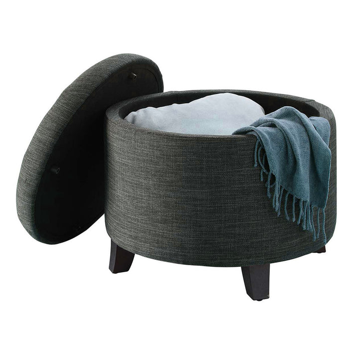 Avers 19.75" Wide Tufted Round Storage Ottoman Andover Mills™ Fabric: Dark Charcoal Gray Fabric