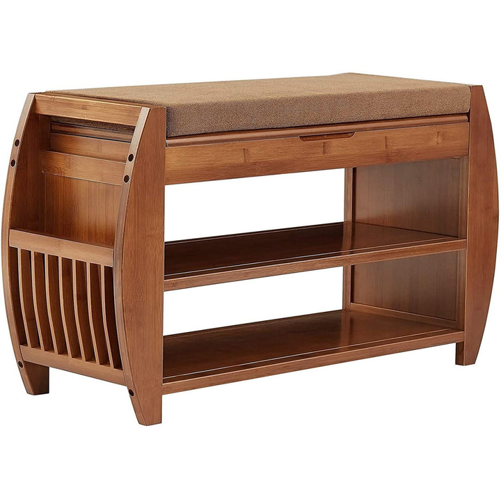 Bamboo Entryway Detachable Cushion Shoe Storage Bench Loon Peak®