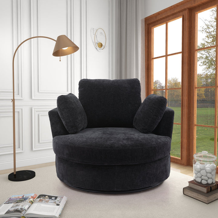 42" Wide Slipcovered Swivel Barrel Chair Latitude Run® Body Fabric: Black Chenille