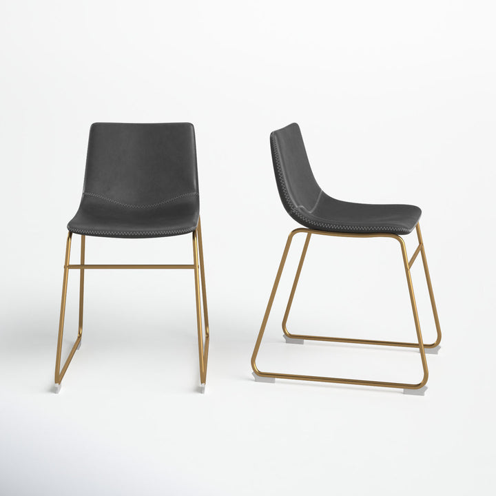 Nia Vegan Leather Side Chair (Set of 2) AllModern Frame Color: Gold, Upholstery Color: Gray