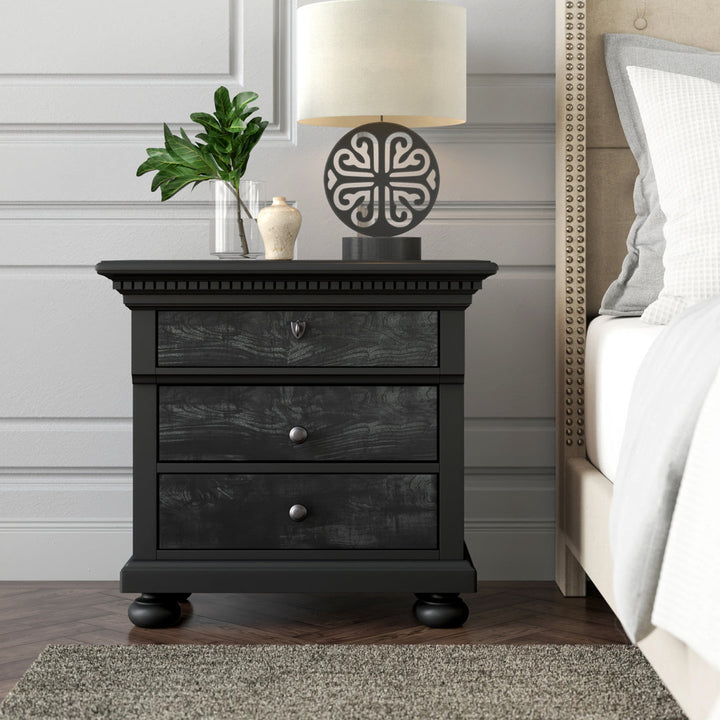 Waylon 3 - Drawer Solid Wood Nightstand in Black/Silver Greyleigh™