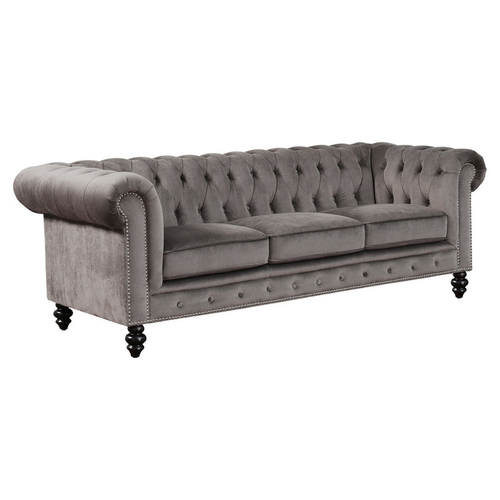 Ophelie 87" Rolled Arm Chesterfield Sofa Birch Lane™ Fabric: Smoke Grey Velvet