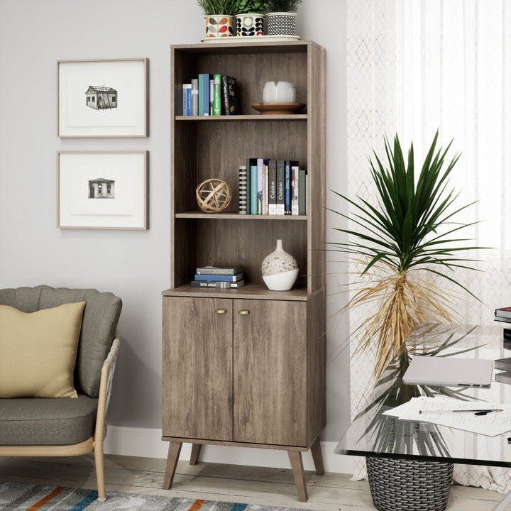 Guthmar Mid-Century Modern Tall Bookcase With Adjustable Shelves George Oliver Color: Drifted Gray